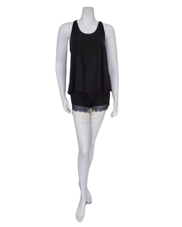 Flora Nikrooz Q81069 Stephanie Black Knit PJ's Cami Set myselflingerie.com